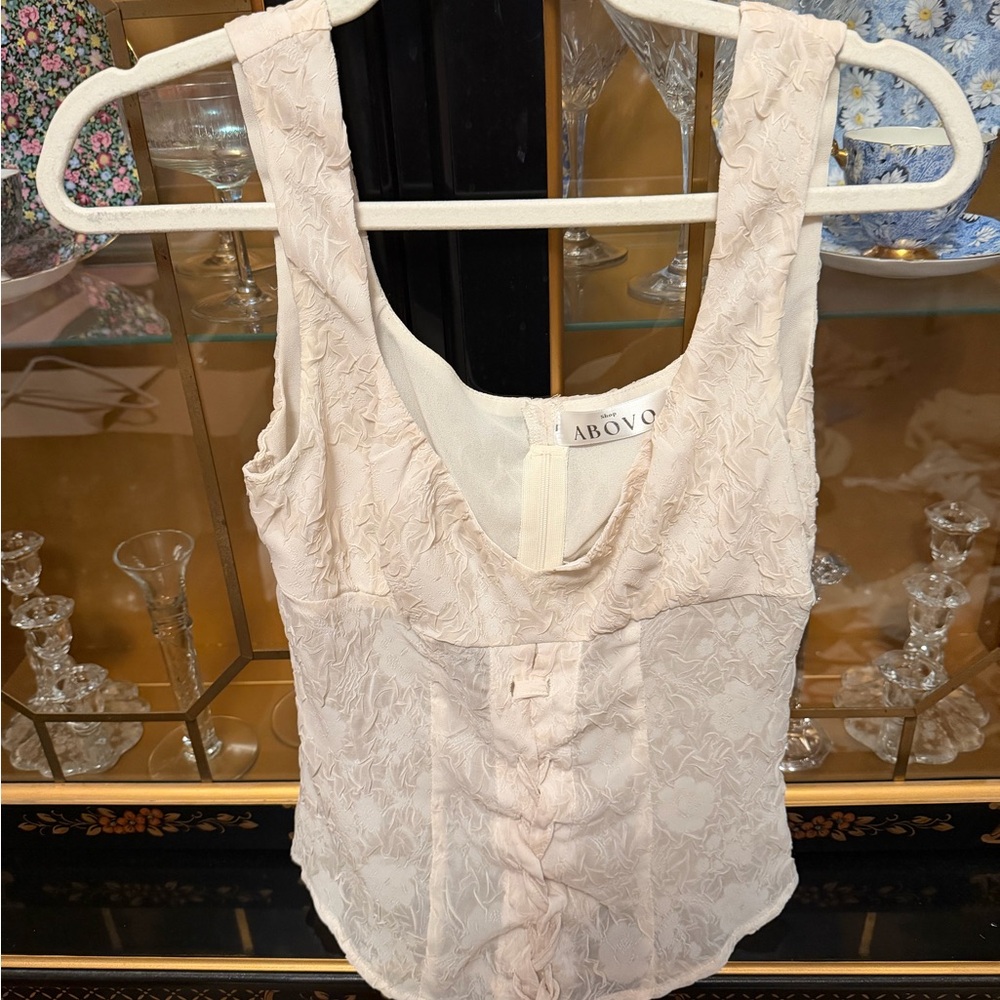 Cream Lace-Textured Women's Tank Top